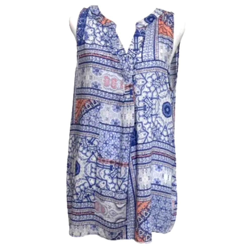 Artisan NY blue and coral sleeveless tunic blouse. Size small.